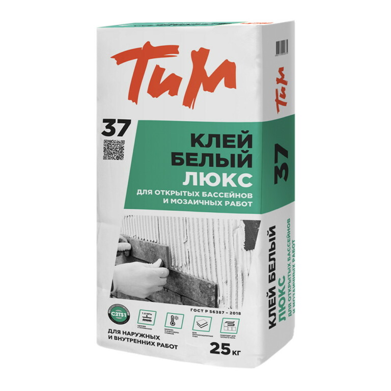 ТиМ №37 Клей ЛЮКС белый для открытых бассейнов и мозаичных работ, 25кг