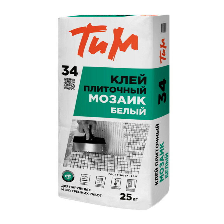 ТиМ № 34  Клей плиточный белый, 25кг