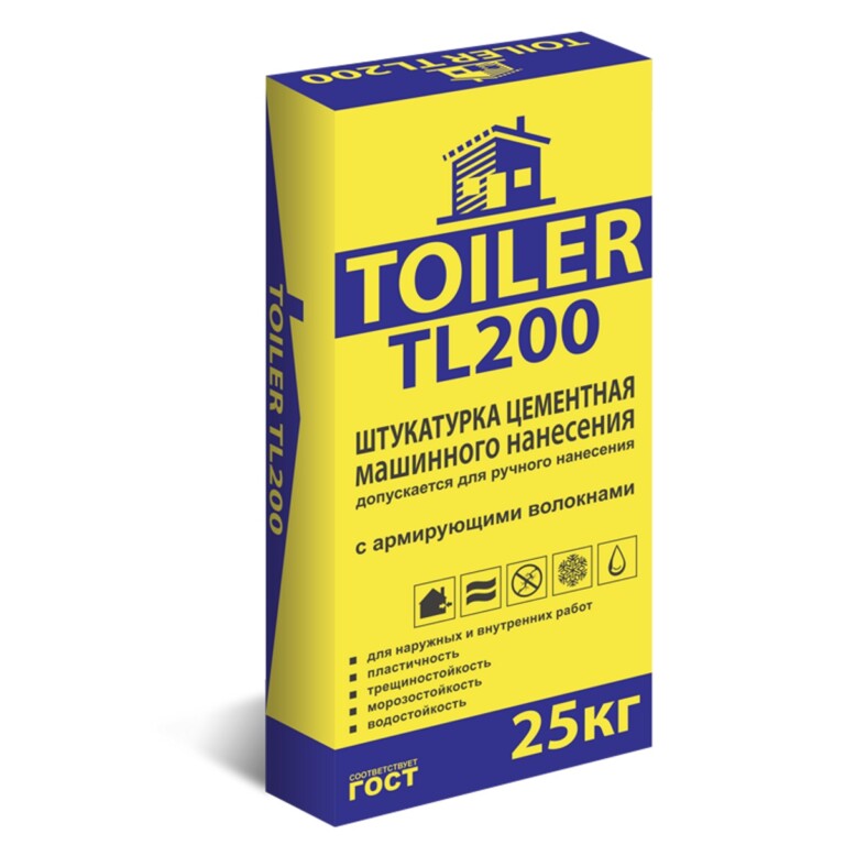TOILER TL200 штукатурка цементная машинного нанесения, 25кг