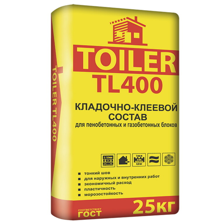 TOILER TL400 клей для газабетонных блоков, 25кг